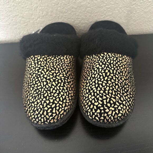SOREL Nakiska Youth Girls Faux Fur Slippers Size 3 Black Gold Animal Print Warm - Picture 1 of 6